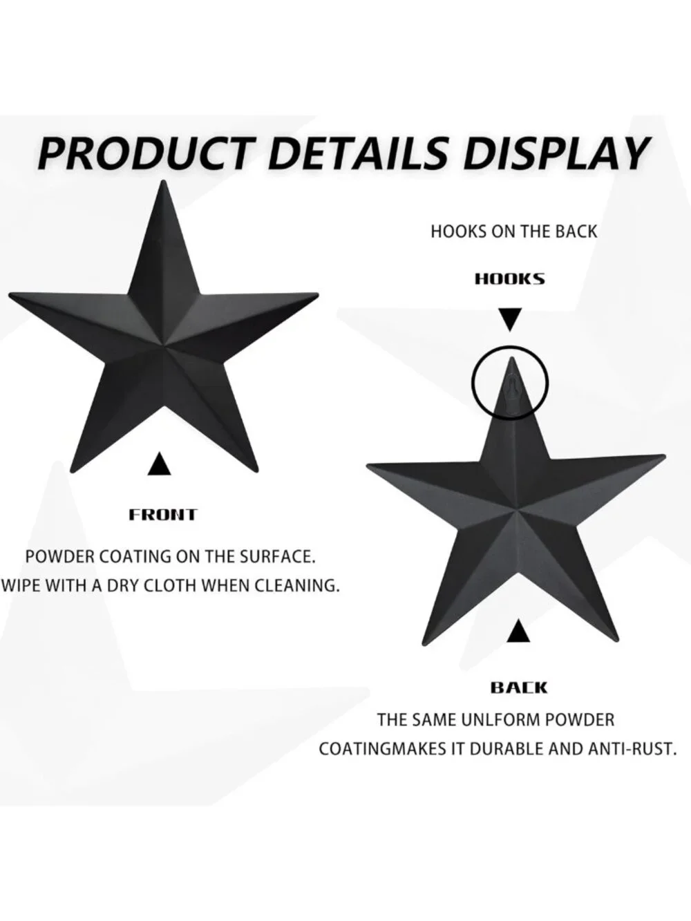 Rustic Black Barn Star Wall Decor Set - 3 Metal Stars for Farmhouse